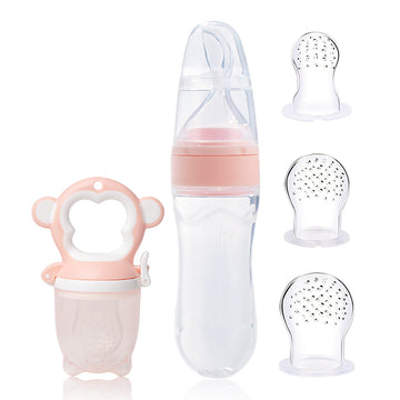 Set de hranire pentru bebelusi 5 in 1 - Model ursulet, 6 luni+, diverse culori, silicon+PP